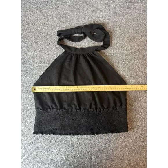 Free People Halter Top Women XL Black Feminine Delicate Summer Low Back Tank - Picture 2 of 8